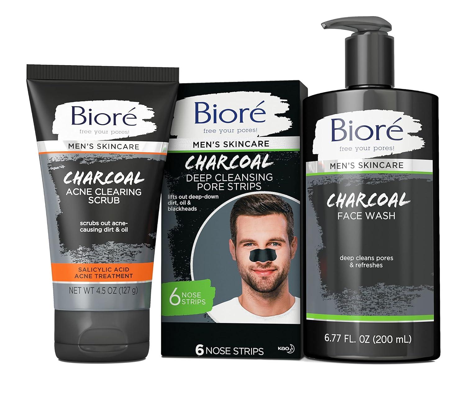 imageBior Charcoal Deep Cleansing Pore Strips for Men Nose Strips for Blackhead Removal on Oily Skin Features CBond Technology with Instant Pore Unclogging 6 Count6 Count Pack of 2