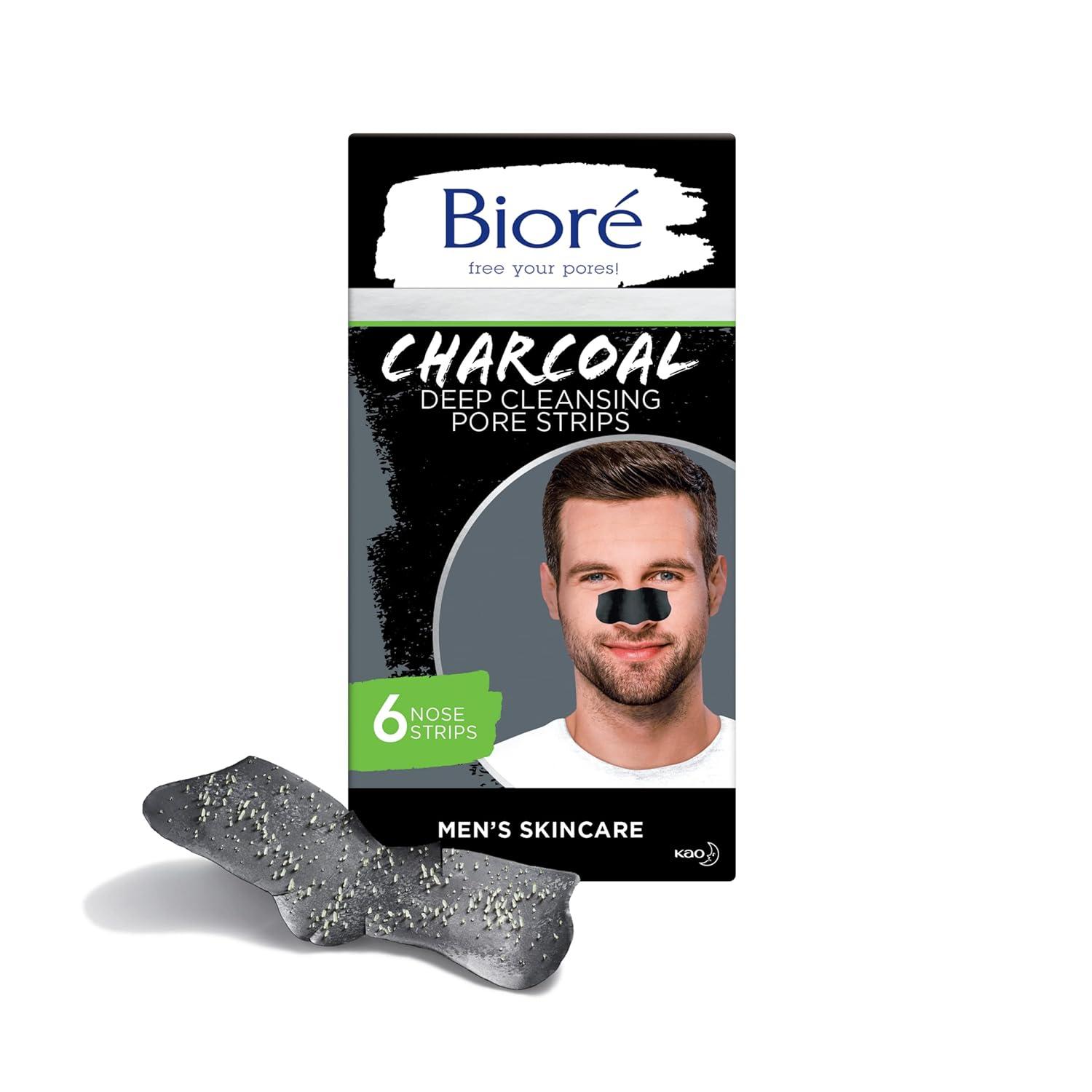 imageBior Charcoal Deep Cleansing Pore Strips for Men Nose Strips for Blackhead Removal on Oily Skin Features CBond Technology with Instant Pore Unclogging 6 Count6 Count Pack of 2