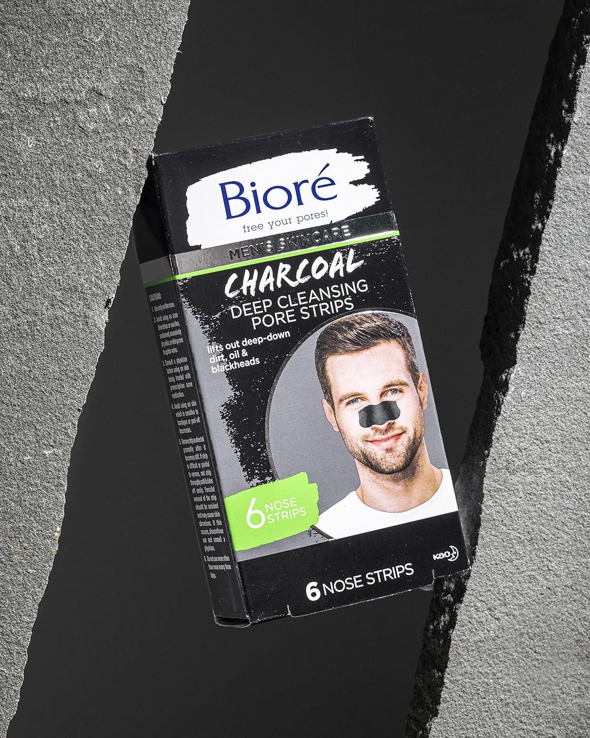 imageBior Charcoal Deep Cleansing Pore Strips for Men Nose Strips for Blackhead Removal on Oily Skin Features CBond Technology with Instant Pore Unclogging 6 Count6 Count Pack of 2