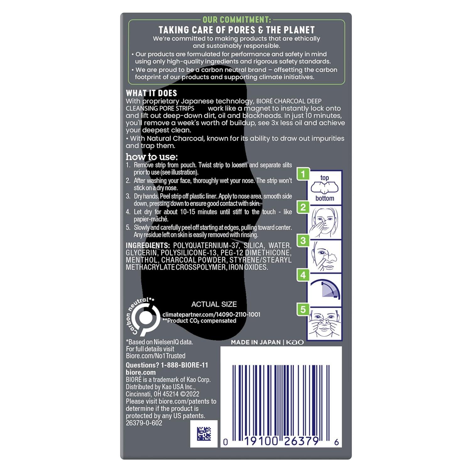 imageBior Charcoal Deep Cleansing Pore Strips for Men Nose Strips for Blackhead Removal on Oily Skin Features CBond Technology with Instant Pore Unclogging 6 Count6 Count Pack of 1
