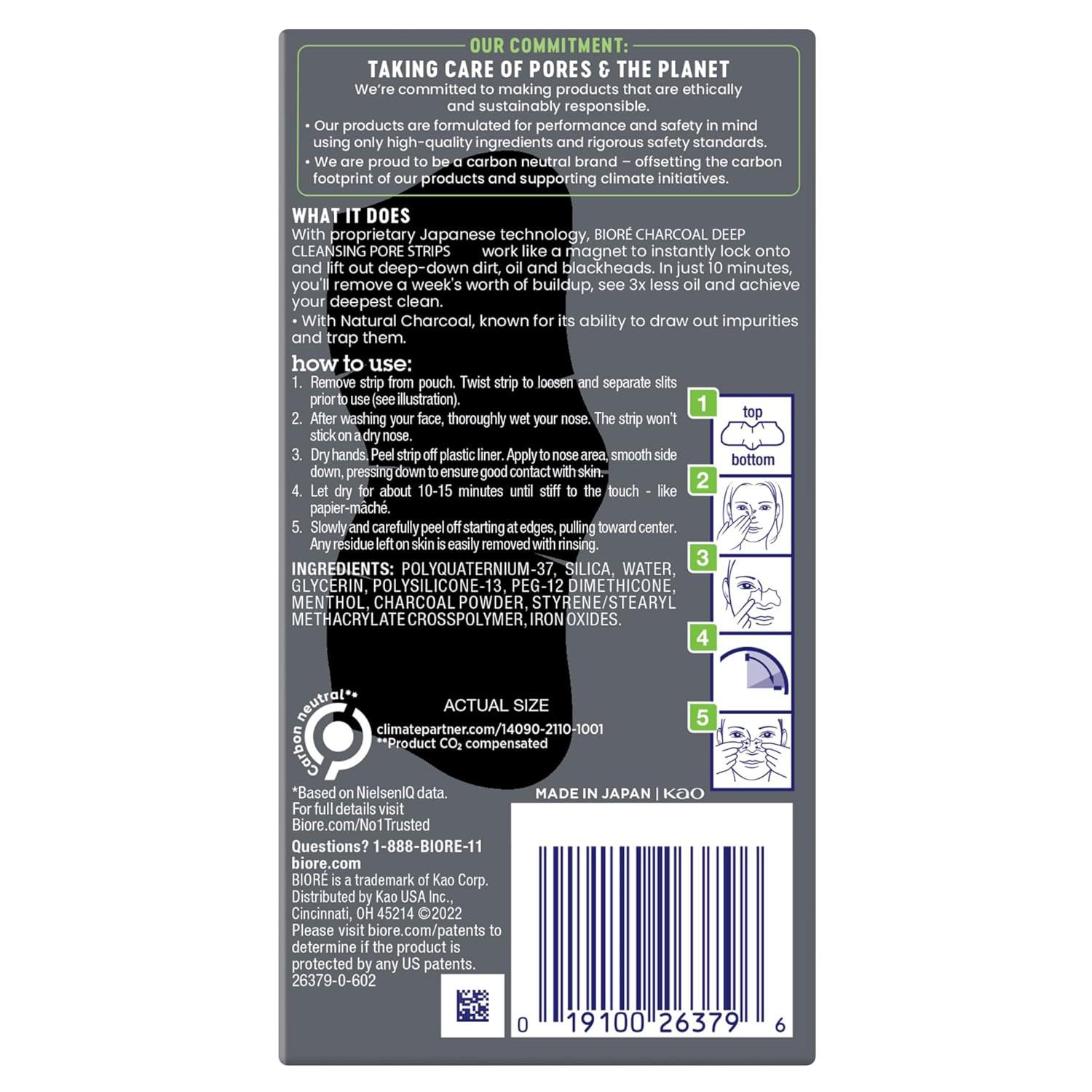 imageBior Charcoal Deep Cleansing Pore Strips for Men Nose Strips for Blackhead Removal on Oily Skin Features CBond Technology with Instant Pore Unclogging 6 Count6 Count Pack of 4