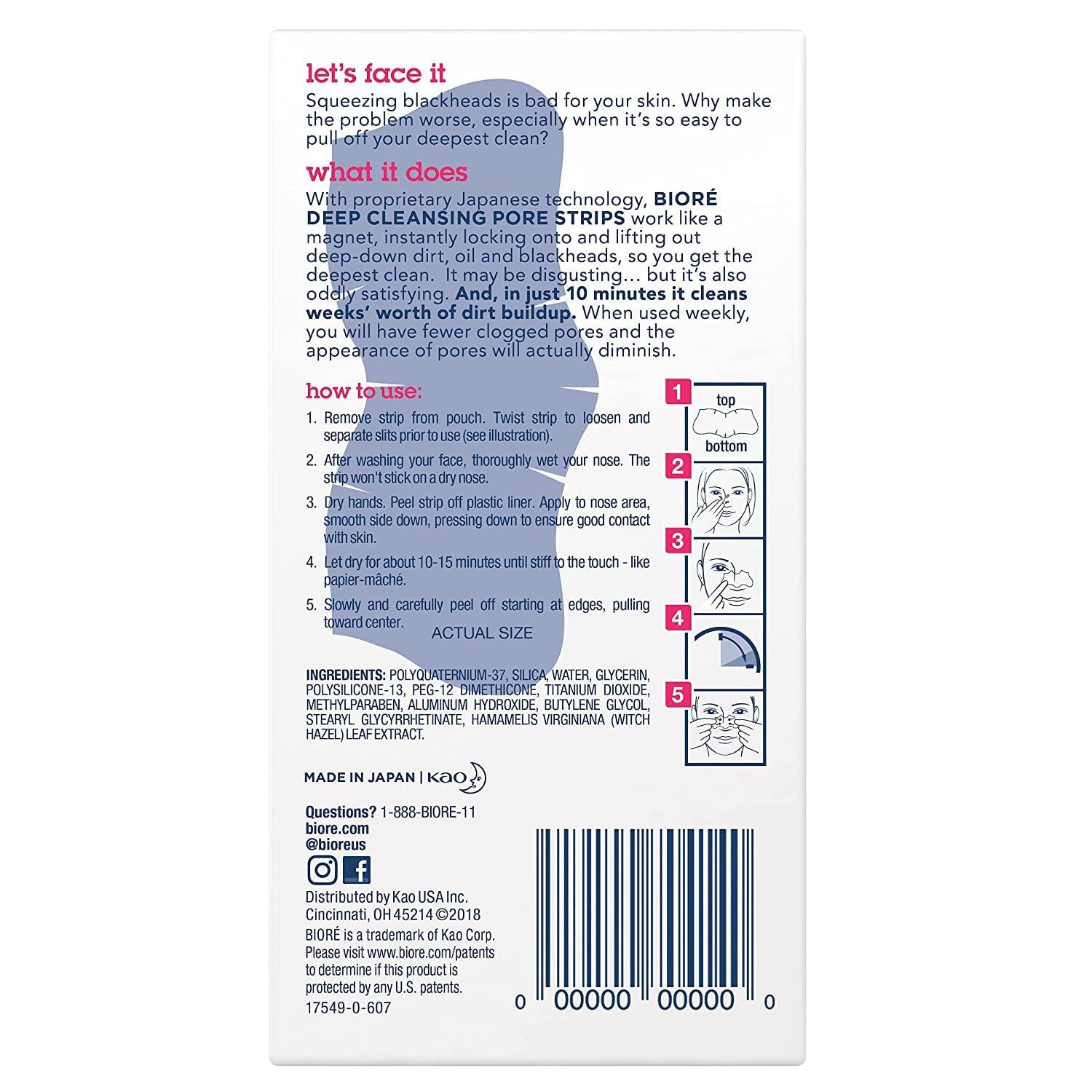 imageBior Original Deep Cleansing Pore Strips Nose Strips for Blackhead Removal with Instant Pore Unclogging features CBond Technology OilFree NonComedogenic Use 8 Count8 Count Pack of 2