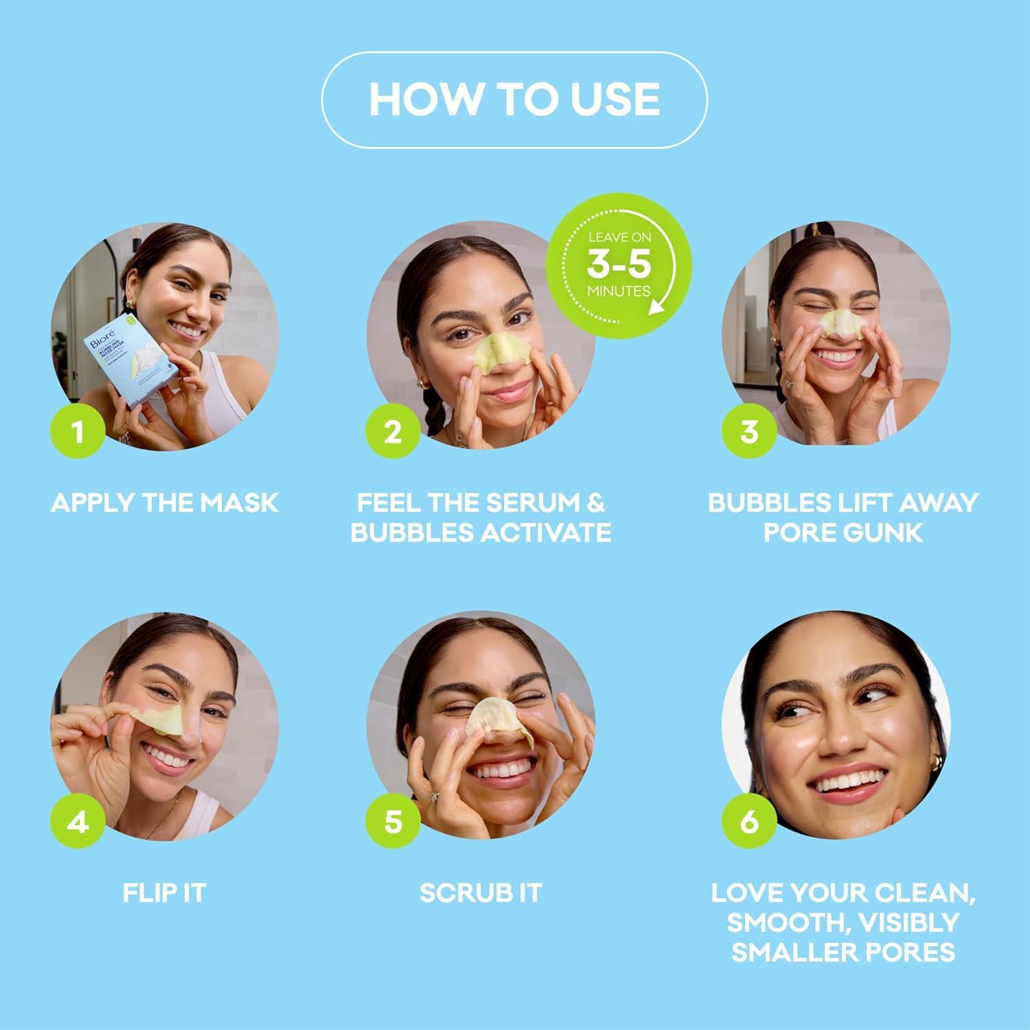imageBior Pore Refining Bubbling Nose Mask Glycolic Acid and Hyaluronic Acid Exfoliant for Face Pore Cleansing Mask 8 Ct