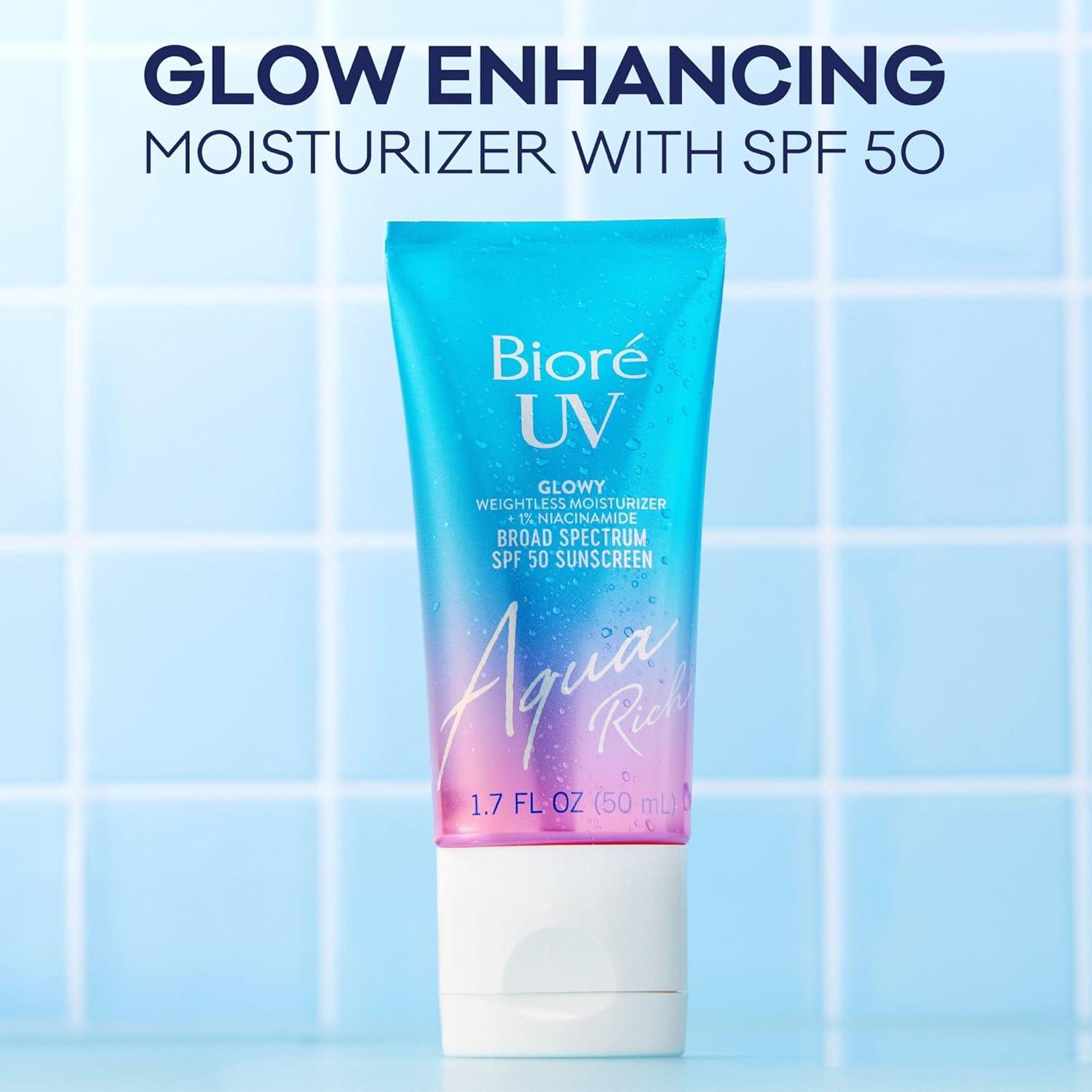 imageBior UV Aqua Rich Glow Enhancing Moisturizer with SPF Daily Moisturizer with SPF 50 1 Niacinamide Facial Sunscreen 17 Oz