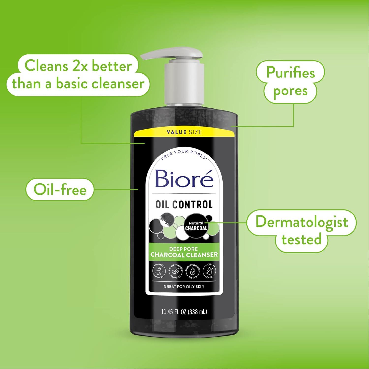 imageBiore Deep Pore Charcoal Face Wash Daily Facial Cleanser for Dirt amp Makeup Removal for Oily Skin 677 Oz Pack of 31145 Ounce Pack of 2