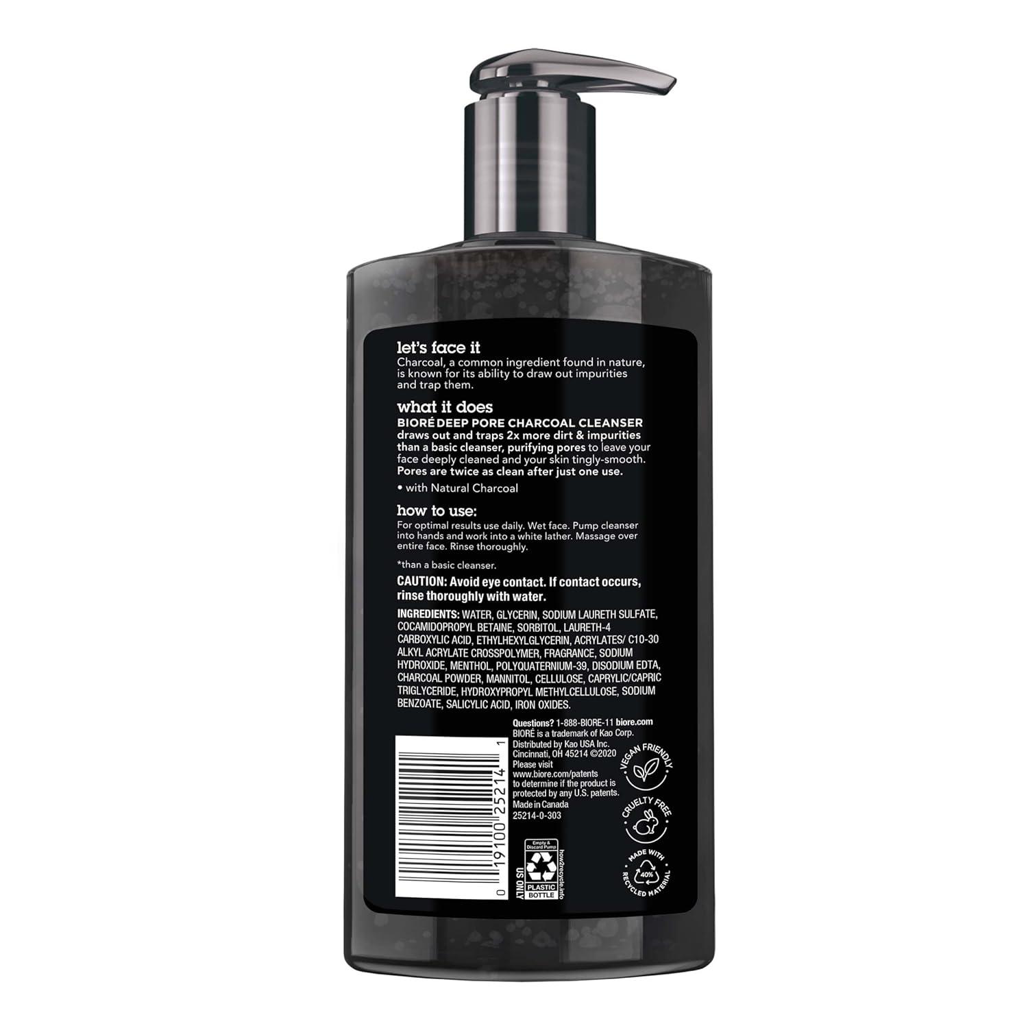 imageBiore Deep Pore Charcoal Face Wash Daily Facial Cleanser for Dirt amp Makeup Removal for Oily Skin 677 Oz Pack of 31145 Ounce Pack of 2