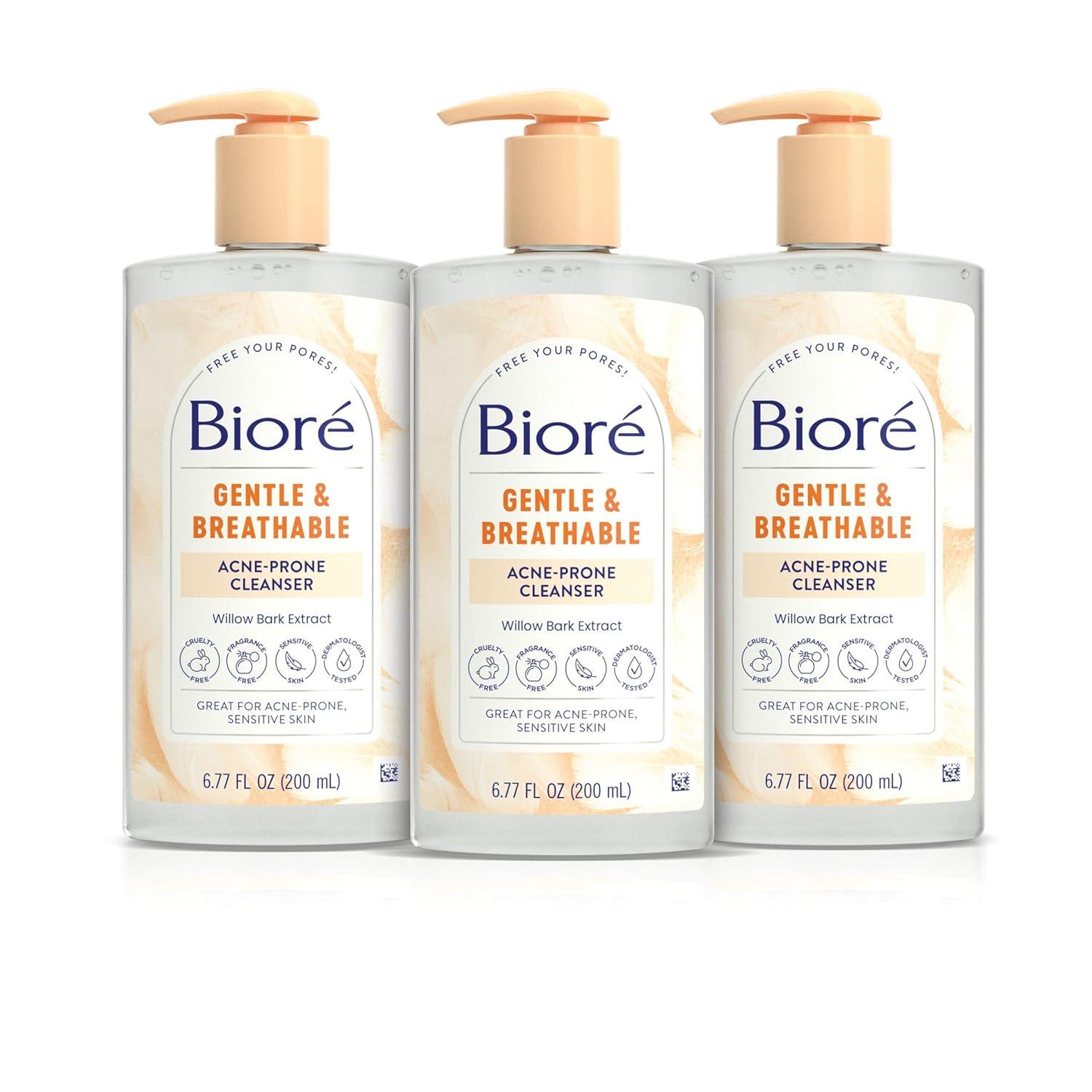 imageBiore Gentle amp Breathable Acne Face Wash Gentle Face Cleanser for Sensitive and Acne Prone Skin Infused with Willow Bark Extract to Clarify Skin Fragrance Free 677 OzUnscented