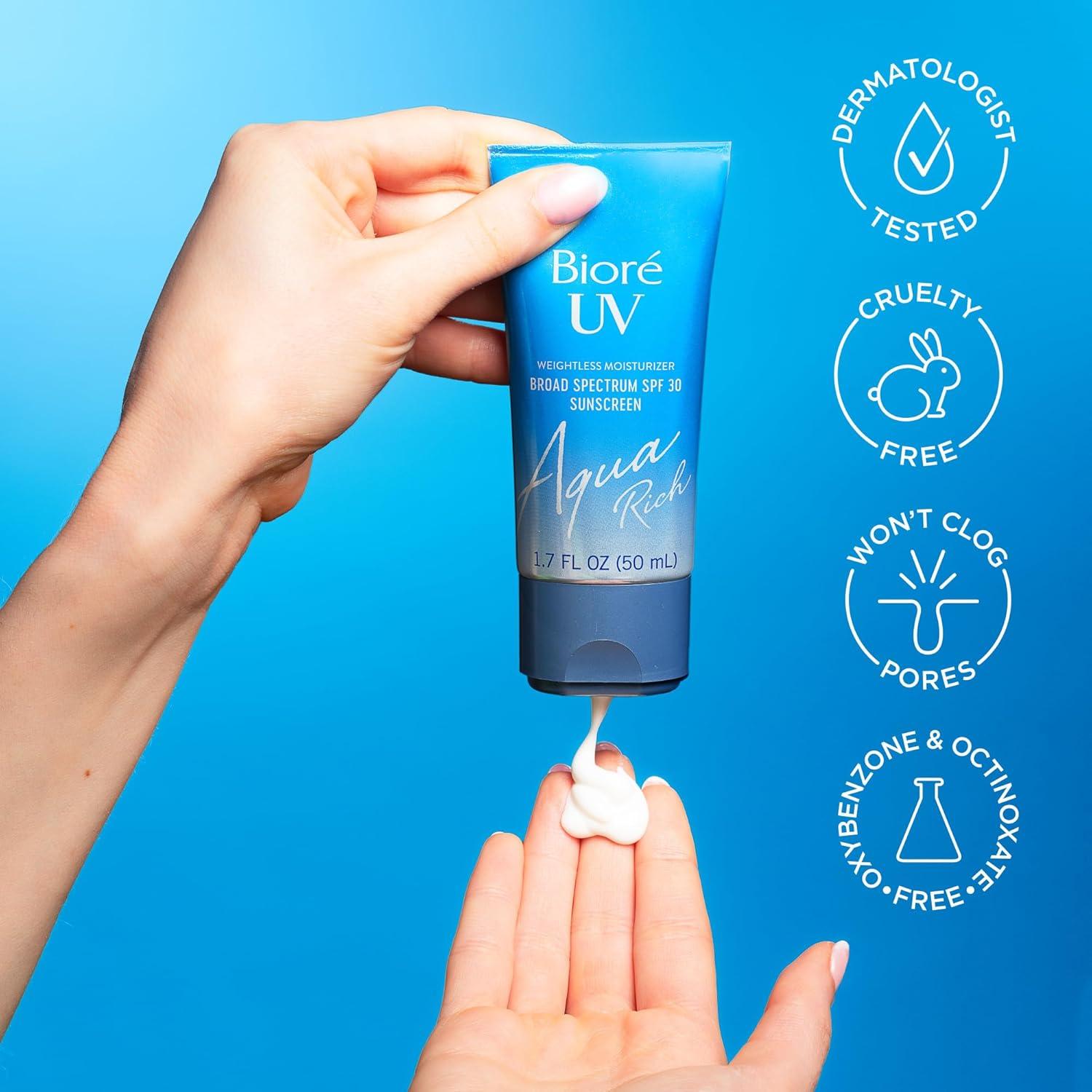 imageBiore UV Aqua Rich Daily Hydrating Facial Moisturizer with SPF 50 Oil Free Sunscreen for Sensitive Skin with Hyaluronic Acid NonComedogenic Dermatologist Tested 17 Oz3 Pack17 Fl Oz Pack of 3