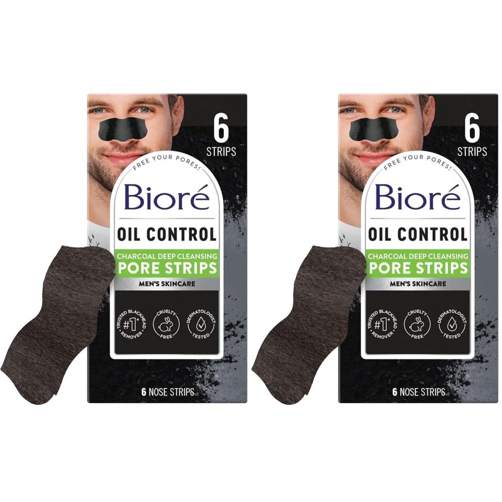 imageBior Charcoal Deep Cleansing Pore Strips for Men Nose Strips for Blackhead Removal on Oily Skin Features CBond Technology with Instant Pore Unclogging 6 Count6 Count Pack of 2