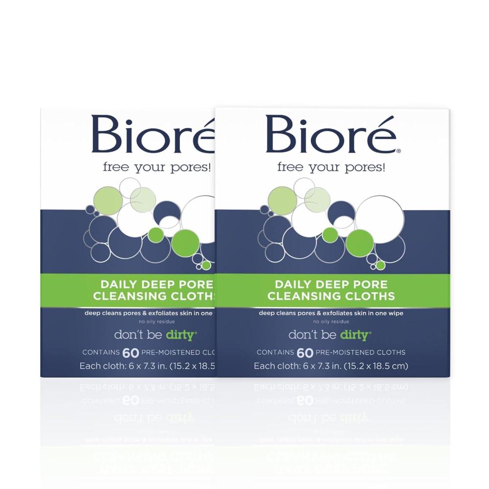 imageBior Daily Make Up Removing Cloths Facial Cleansing Wipes with Dirtgrabbing Fibers for Deep Pore Cleansing without Oily Residue 60 Count60 Count Pack of 2