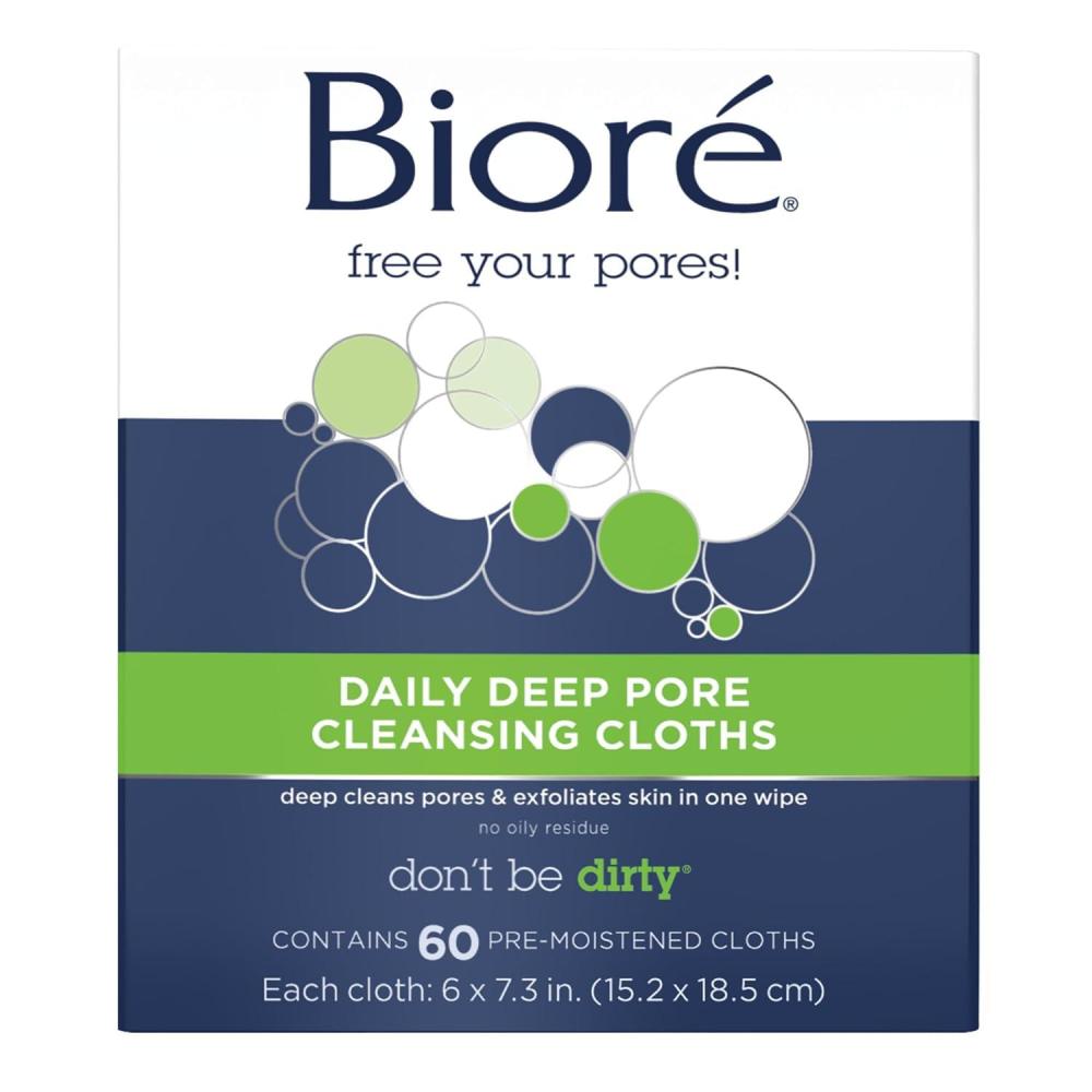 imageBior Daily Make Up Removing Cloths Facial Cleansing Wipes with Dirtgrabbing Fibers for Deep Pore Cleansing without Oily Residue 60 Count60 Count Pack of 1