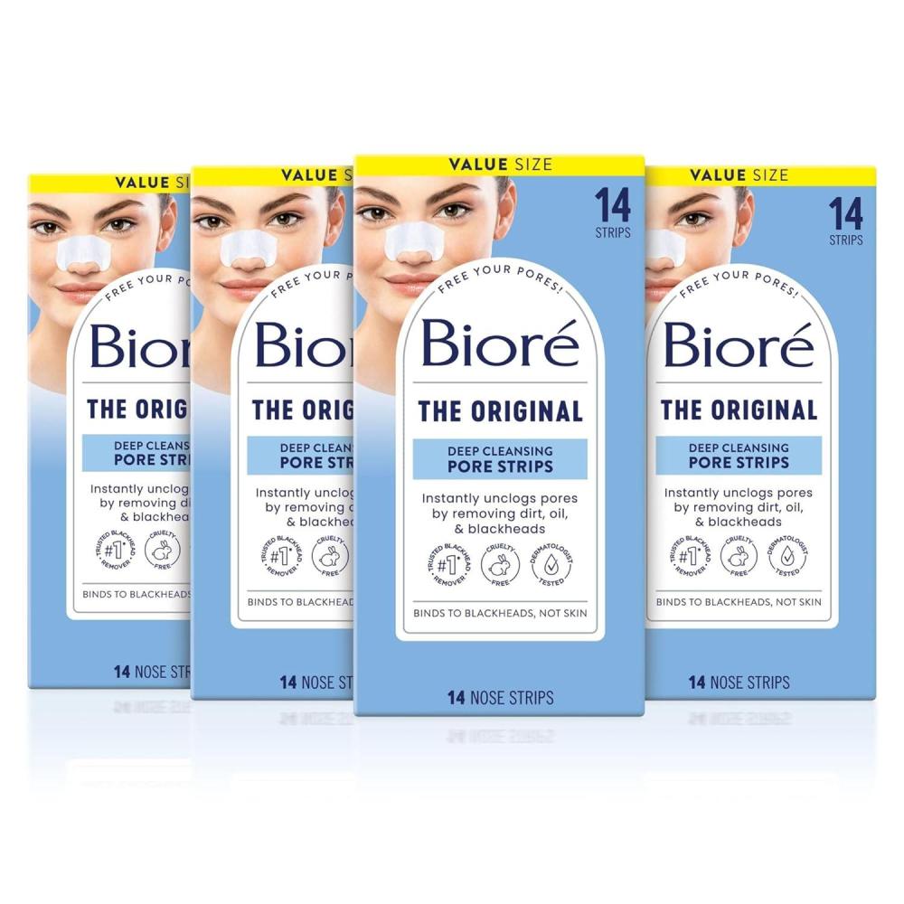 imageBior Original Blackhead Remover Strips Deep Cleansing Nose Strips With Instant Pore Unclogging Features CBond Technology OilFree NonComedogenic Use 14 Count Pack of 4