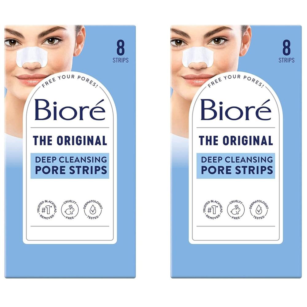 imageBior Original Deep Cleansing Pore Strips Nose Strips for Blackhead Removal with Instant Pore Unclogging features CBond Technology OilFree NonComedogenic Use 8 Count8 Count Pack of 2
