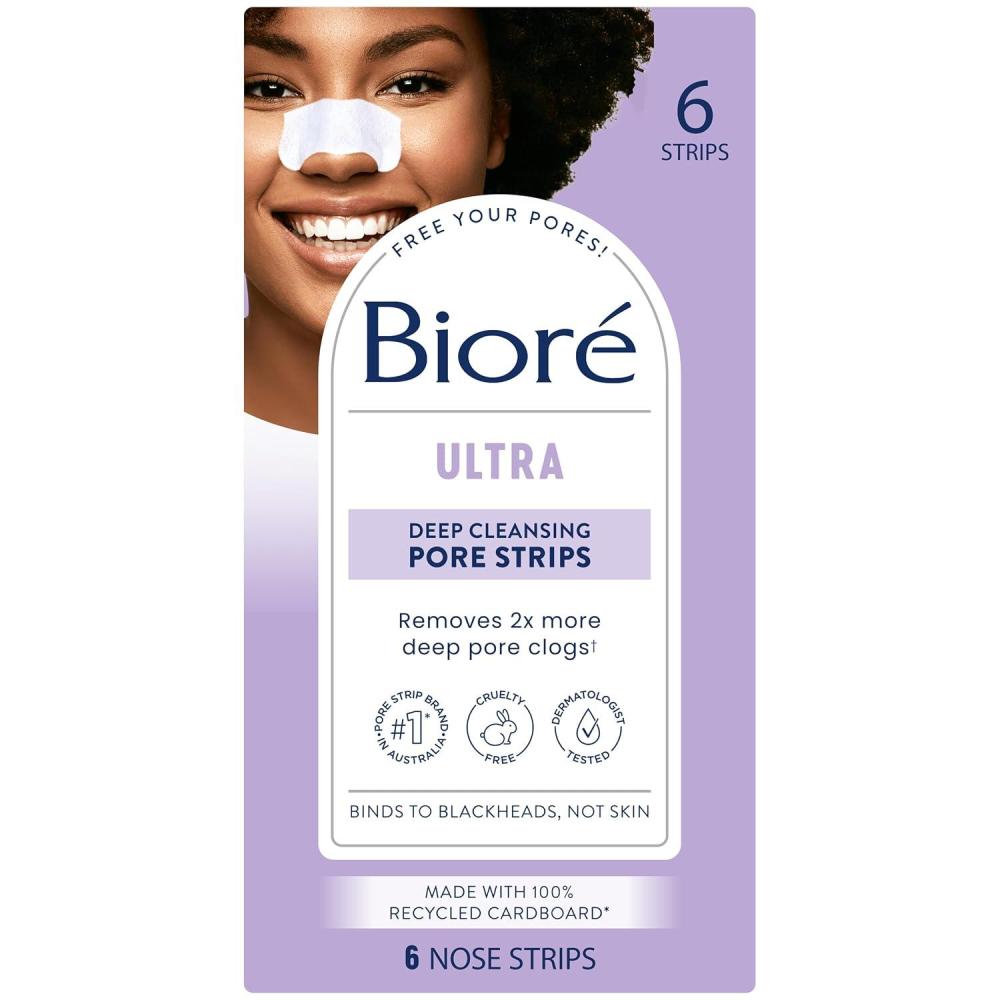 imageBior Witch Hazel Ultra Cleansing Pore Strips Nose Strips Clears Pores up to 2x More than Original Pore Strips 6 Ct features CBond Technology OilFree NonComedogenic Use Packaging May Vary