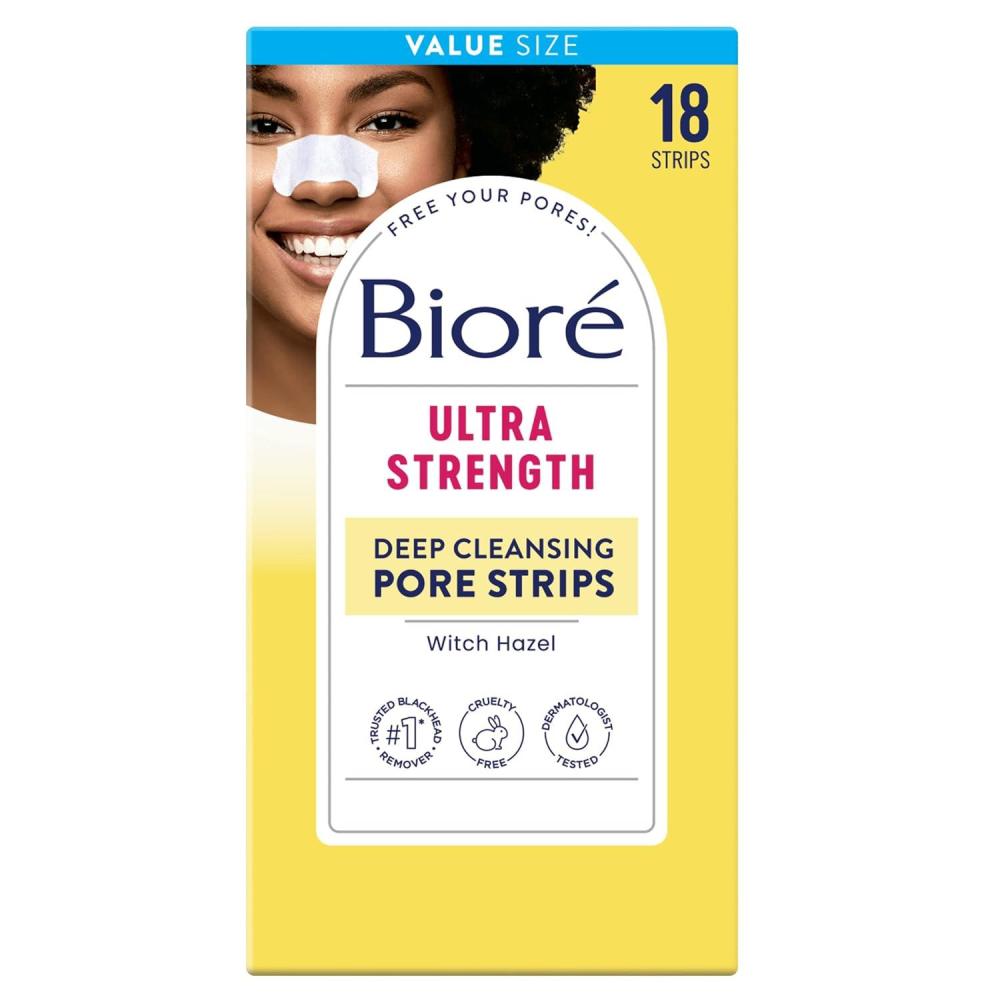 imageBior Witch Hazel Ultra Strength Blackhead Remover Pore Strips Clears Pores up to 2x More than Original Pore Strips features CBond Technology OilFree NonComedogenic Use 18 Count18 Count Pack of 1