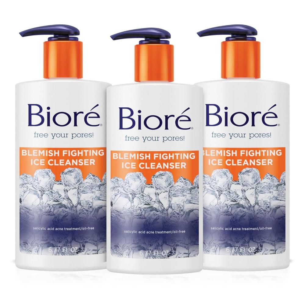 imageBiore Blemish Fighting Ice Cleanser Face Wash with Salicylic Acid Clears and Helps Prevent Acne Breakouts Cools amp Refreshes Skin Oil Free 677 Oz677 Fl Oz Pack of 3