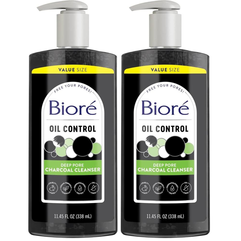 imageBiore Deep Pore Charcoal Face Wash Daily Facial Cleanser for Dirt amp Makeup Removal for Oily Skin 677 Oz Pack of 31145 Ounce Pack of 2