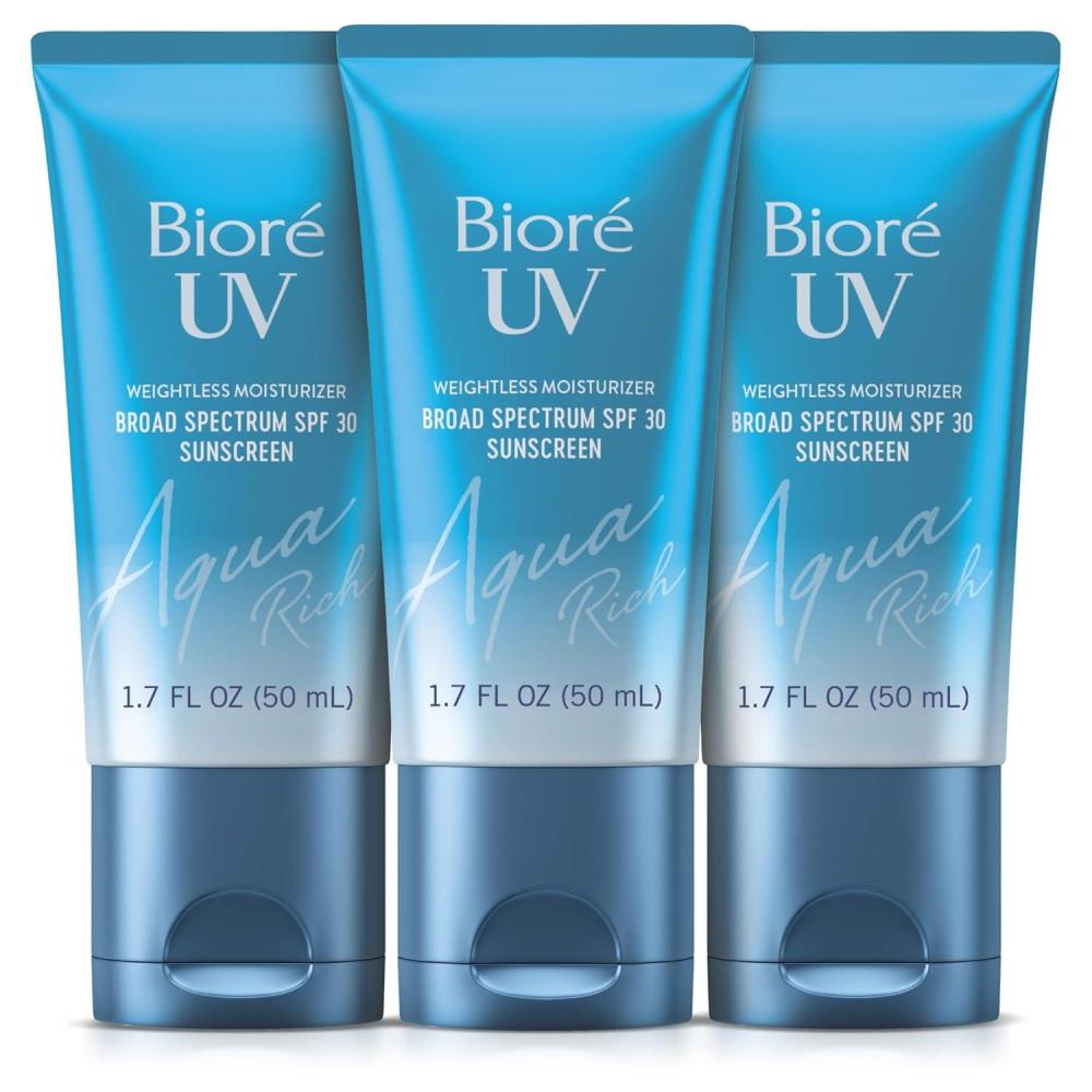imageBiore UV Aqua Rich Daily Hydrating Facial Moisturizer with SPF 50  Oil Free Sunscreen for Sensitive Skin with Hyaluronic Acid NonComedogenic Dermatologist Tested 17 Oz3 Pack17 Fl Oz Pack of 3