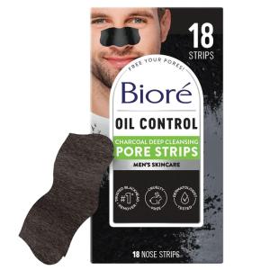 Bioré Charcoal Deep Cleansing Pore Strips for Men, Nose Strips for Blackhead Removal on Oily Skin, Features C-Bond Technology with Instant Pore Unclogging, 6 Count(18 Count (Pack of 1))