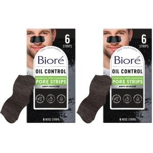 Bioré Charcoal Deep Cleansing Pore Strips for Men, Nose Strips for Blackhead Removal on Oily Skin, Features C-Bond Technology with Instant Pore Unclogging, 6 Count(6 Count (Pack of 2))