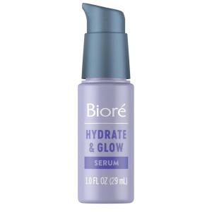 Bioré Hydrate & Glow Face Serum for Dry, Sensitive Skin with Hyaluronic Acid, Coconut Water and Prebiotics, Dermatologist Tested Face Serum, Fragrance Free, Not Tested on Animals, 1 oz Bottle(Serum)