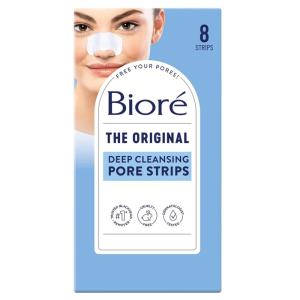 Bioré Original, Deep Cleansing Pore Strips, Nose Strips for Blackhead Removal, with Instant Pore Unclogging, features C-Bond Technology, Oil-Free, Non-Comedogenic Use, 8 Count(8 Count (Pack of 1))