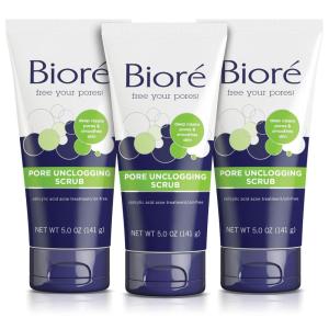 Bioré Pore Unclogging Scrub, Removes Excess Dirt and Oils, Face Scrub, with Salicylic Acid, Oil Free, (HSA/FSA Approved), 5 Ounces(5 Ounce (Pack of 3))
