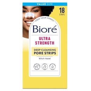 Bioré Witch Hazel Ultra Strength Blackhead Remover Pore Strips, Clears Pores up to 2x More than Original Pore Strips, features C-Bond Technology, Oil-Free, Non-Comedogenic Use, 18 Count(18 Count (Pack of 1))