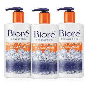 Biore Blemish Fighting Ice Cleanser Face Wash with Salicylic Acid, Clears and Helps Prevent Acne Breakouts, Cools & Refreshes Skin, Oil Free, 6.77 Oz(6.77 Fl Oz (Pack of 3))