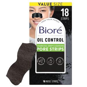 Biore Charcoal Deep Cleansing Pore Strips, Nose Strips for Blackhead Removal on Oily Skin, Features C-Bond Technology with Instant Pore Unclogging, 18 Count(18 Count (Pack of 1))