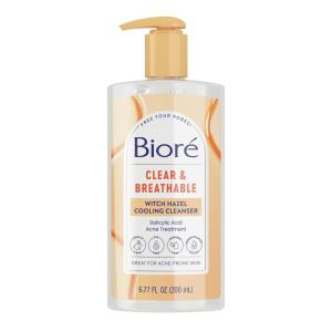 Biore Clear & Breathable Cooling Cleanser with Witch Hazel, Acne Treatment for Face, Face Scrub for Oily Skin, Salicylic Acid Cleanser, 6.77 Oz(Cleanser)