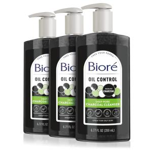 Biore Deep Pore Charcoal Face Wash, Daily Facial Cleanser for Dirt & Makeup Removal, for Oily Skin, 6.77 Oz, Pack of 3(6.76 Ounce (Pack of 3))