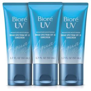 Biore UV Aqua Rich Daily Hydrating Facial Moisturizer with SPF 50 | Oil Free Sunscreen for Sensitive Skin with Hyaluronic Acid, Non-Comedogenic, Dermatologist Tested, 1.7 Oz/3 Pack(1.7 Fl Oz (Pack of 3))